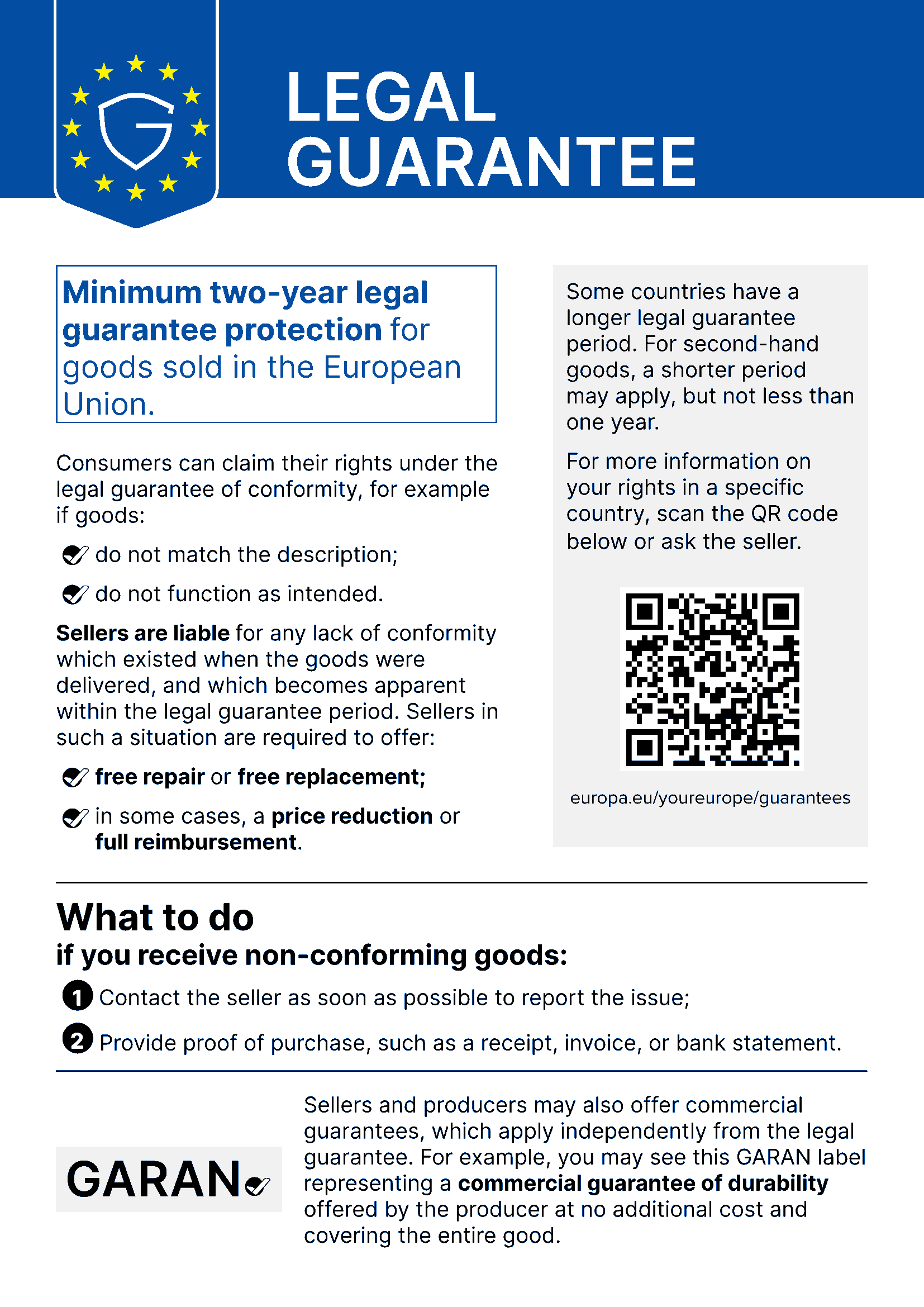 Official EU legal guarantee label