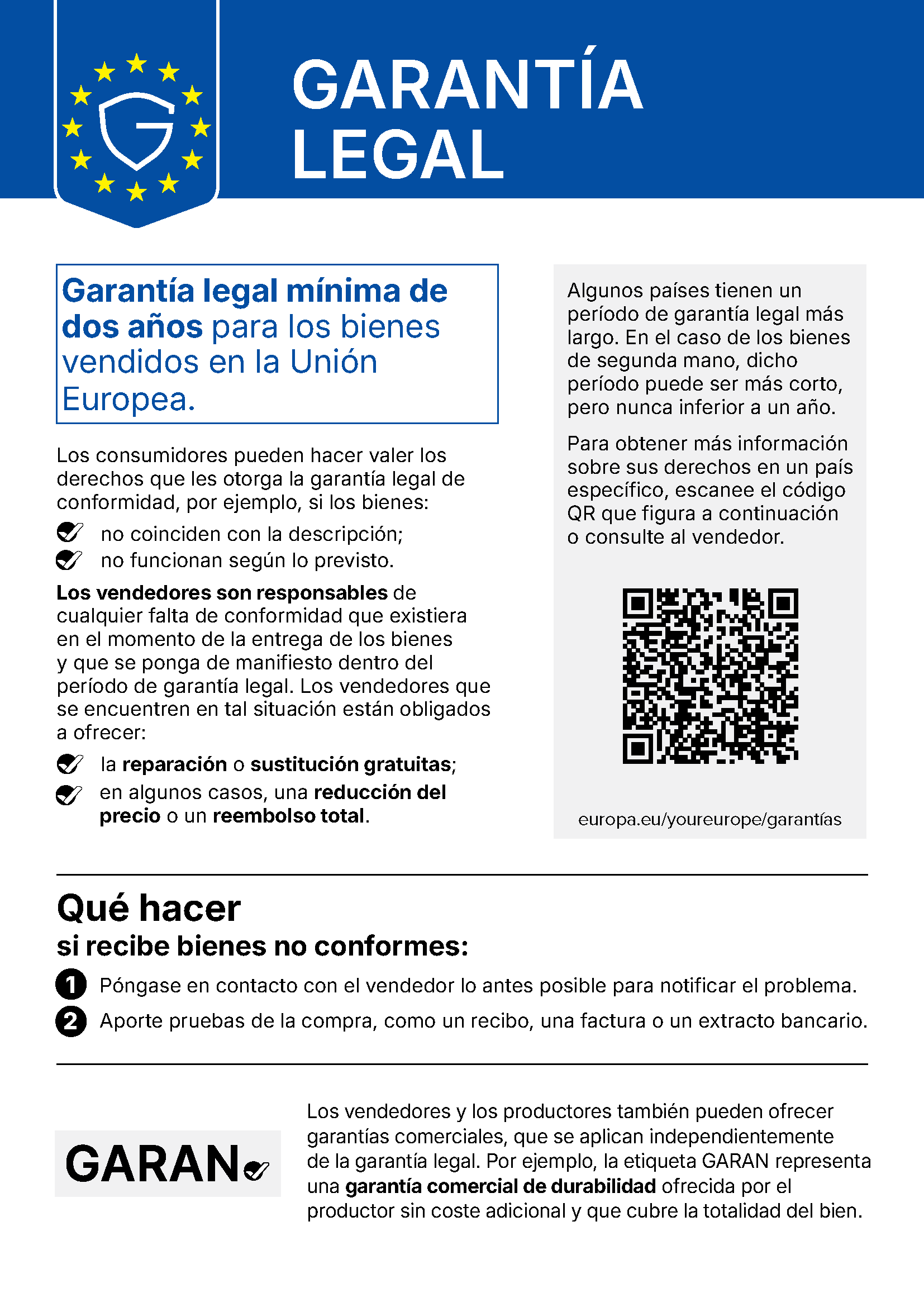 Etiqueta oficial de garantía legal de la UE