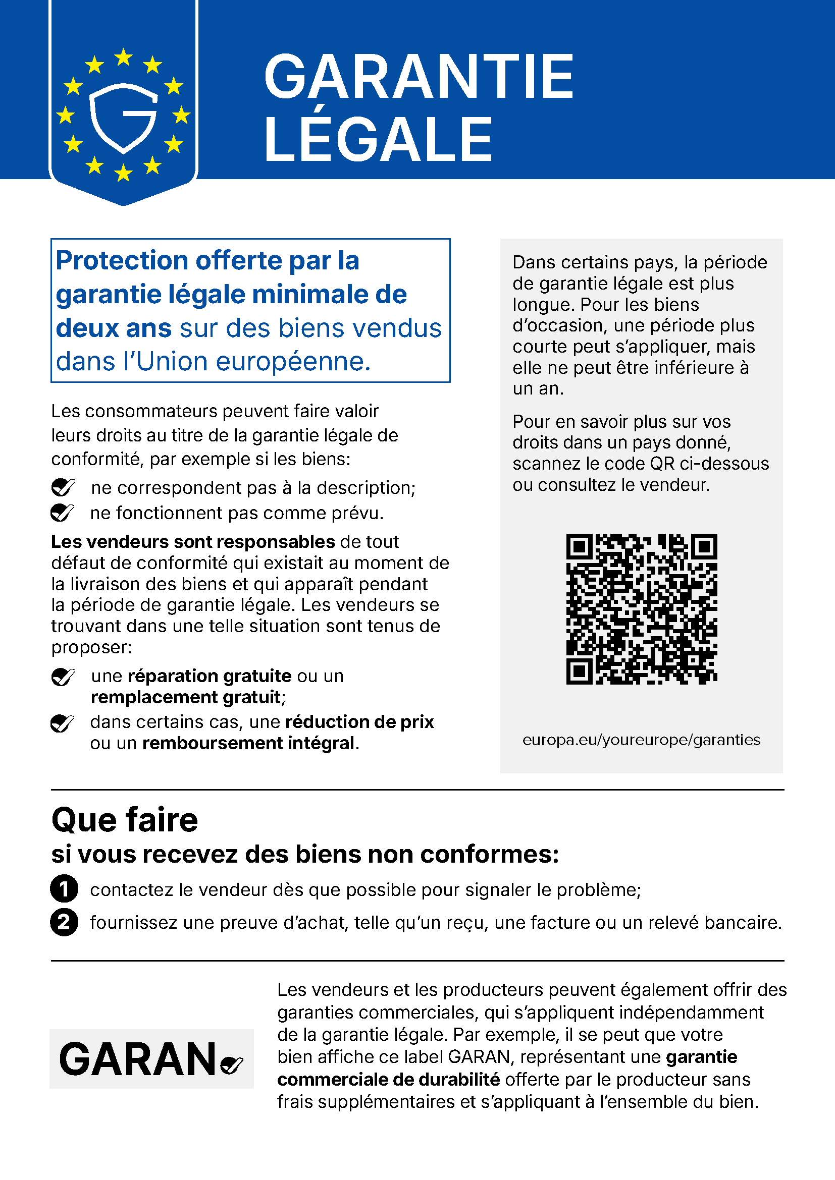 Étiquette officielle de garantie légale de l’UE