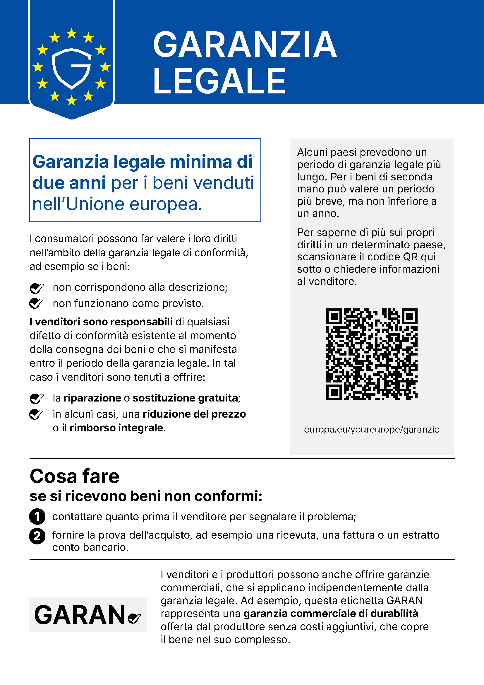 Etichetta ufficiale della garanzia legale UE