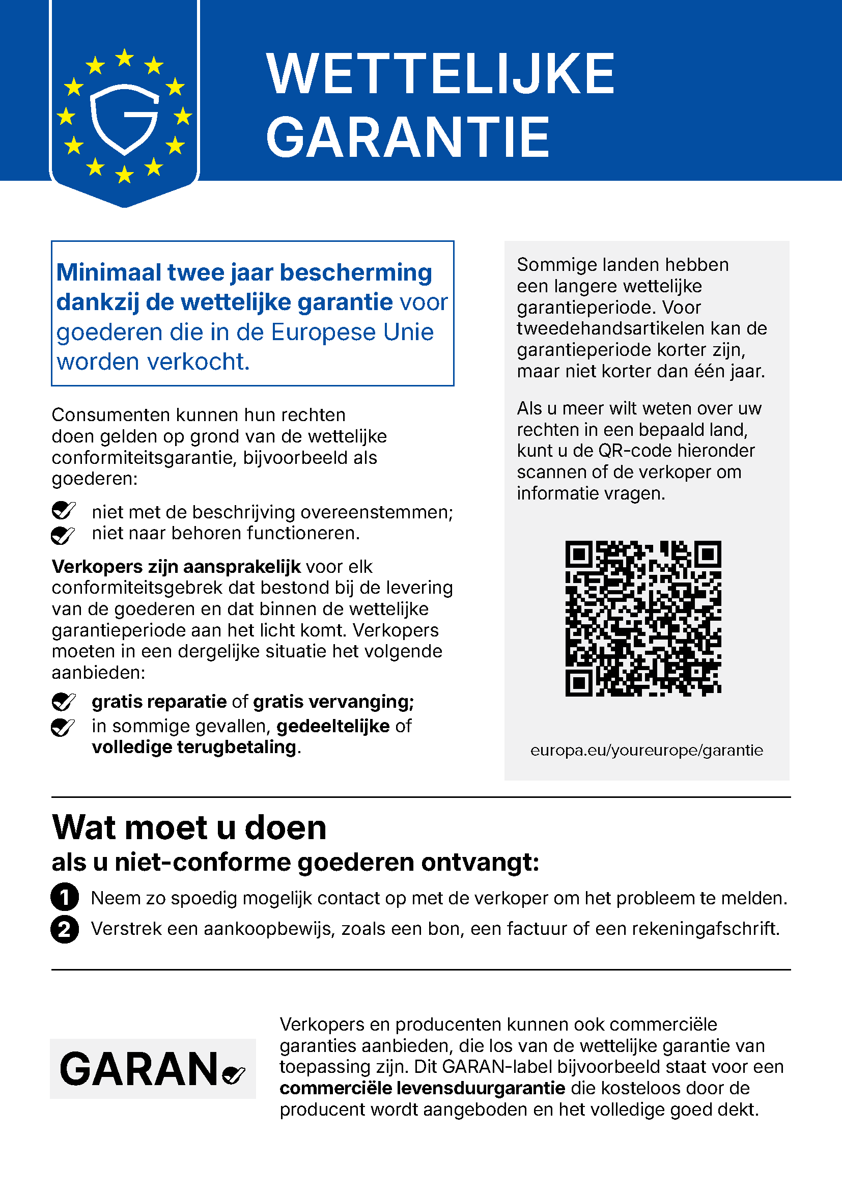 Officieel EU-label wettelijke garantie