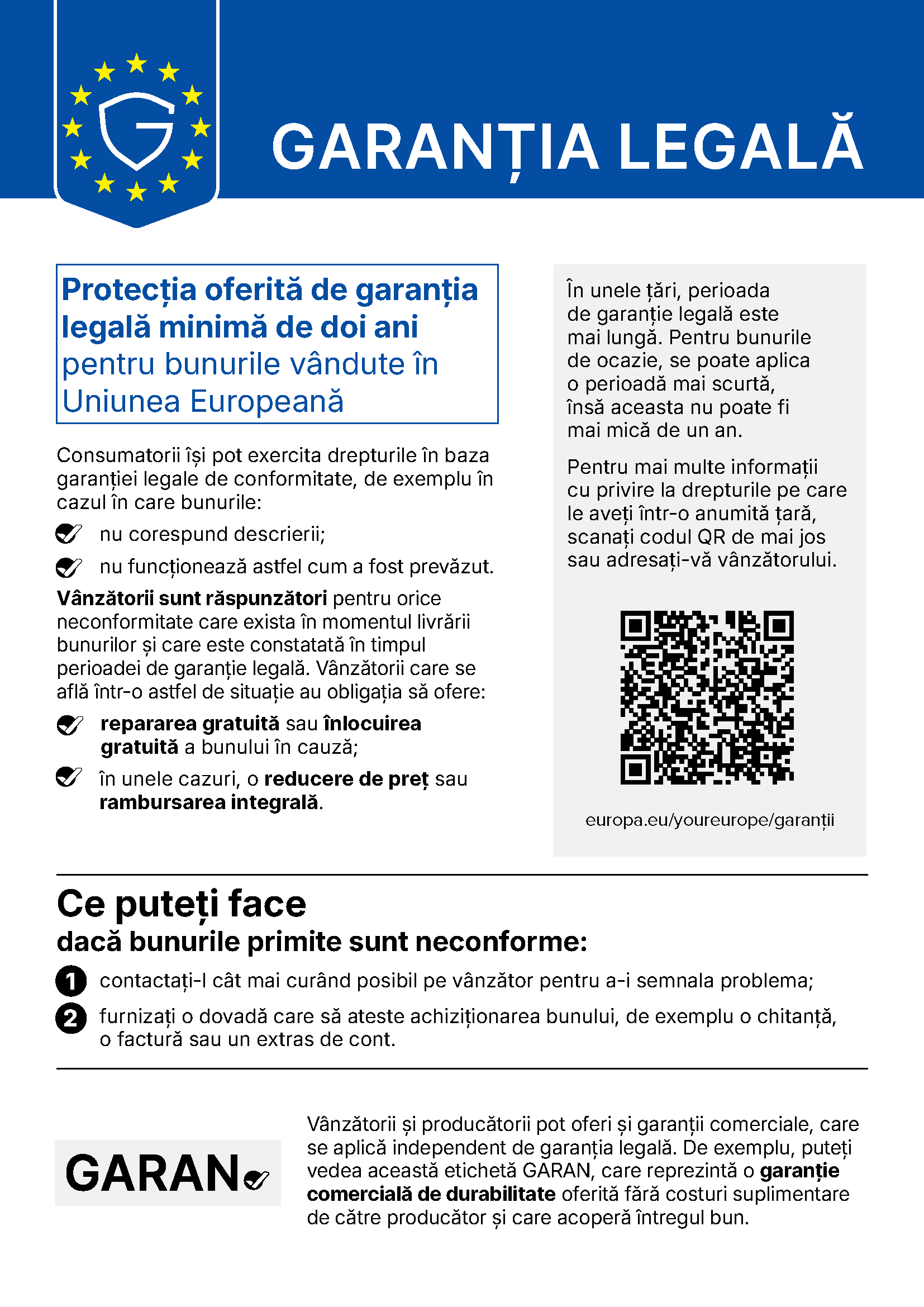 Eticheta oficială a garanției legale UE