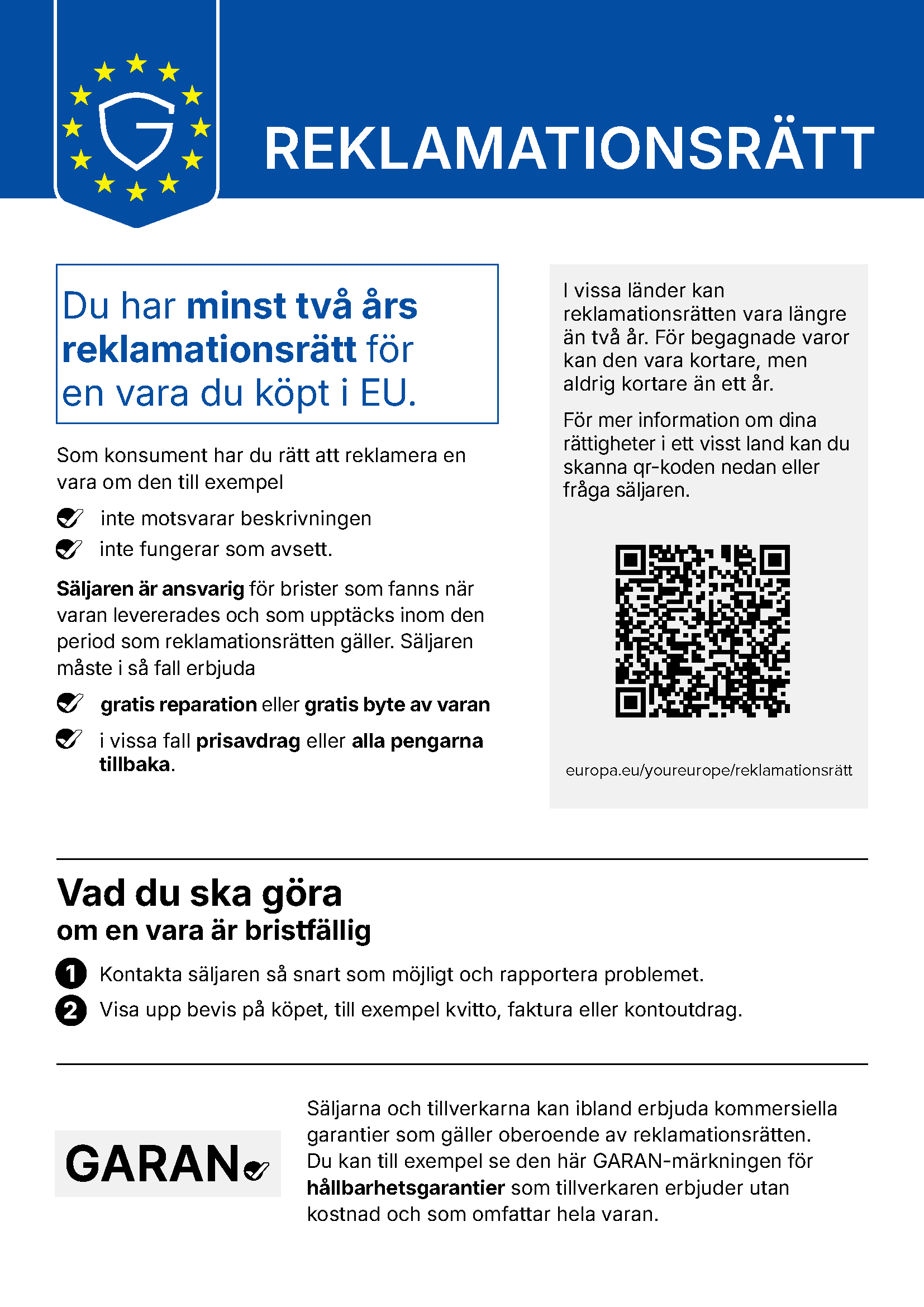 Officiell EU-etikett för lagstadgad garanti